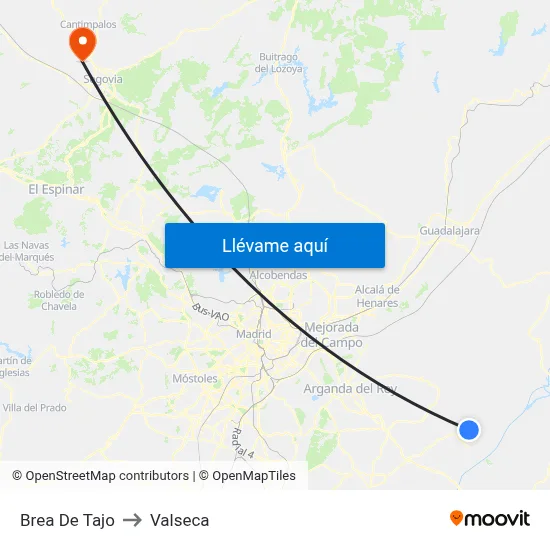 Brea De Tajo to Valseca map