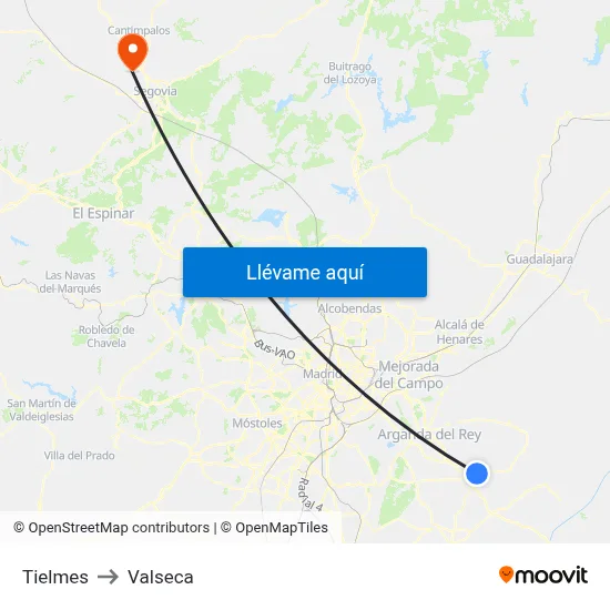Tielmes to Valseca map