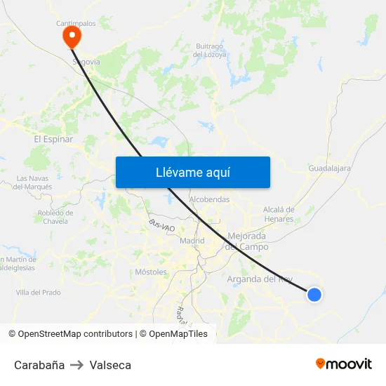 Carabaña to Valseca map