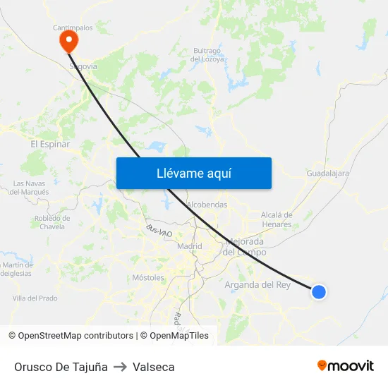 Orusco De Tajuña to Valseca map