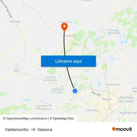 Valdemorillo to Valseca map
