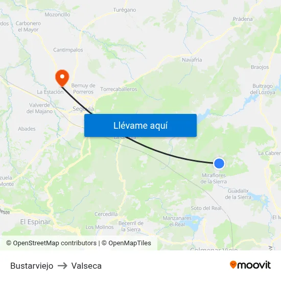 Bustarviejo to Valseca map