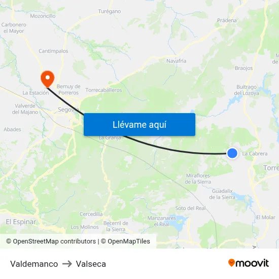 Valdemanco to Valseca map