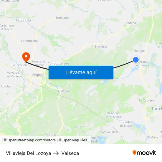 Villavieja Del Lozoya to Valseca map