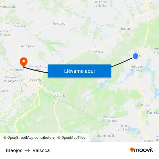 Braojos to Valseca map