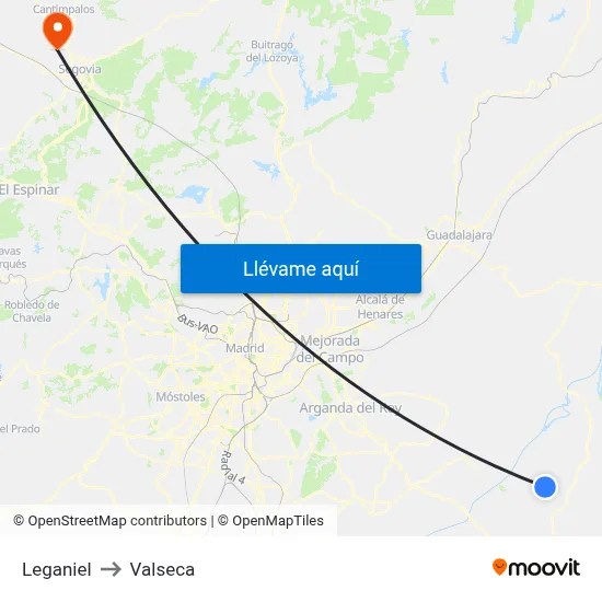 Leganiel to Valseca map