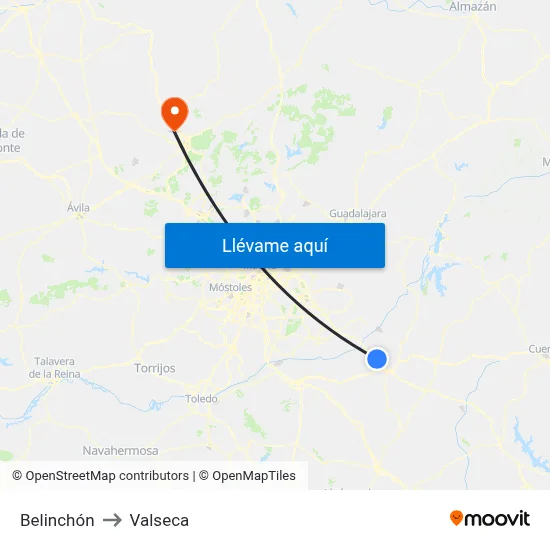 Belinchón to Valseca map