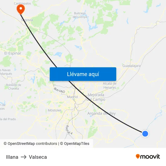 Illana to Valseca map