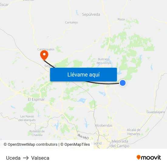 Uceda to Valseca map