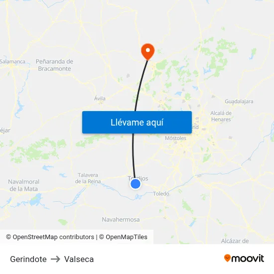 Gerindote to Valseca map