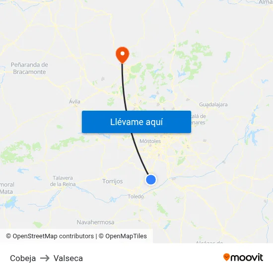 Cobeja to Valseca map