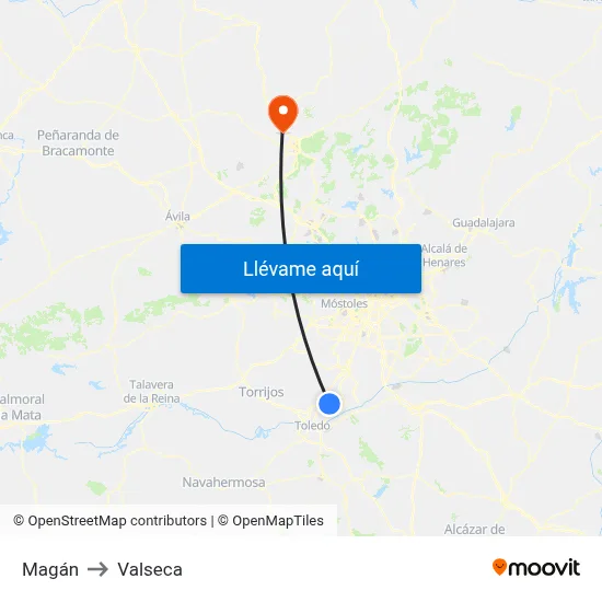 Magán to Valseca map