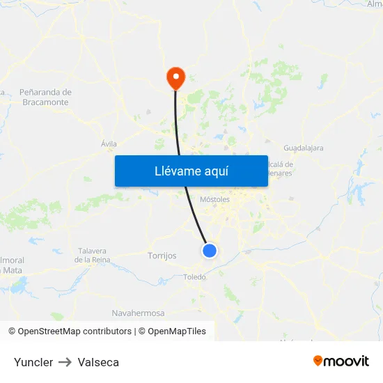 Yuncler to Valseca map