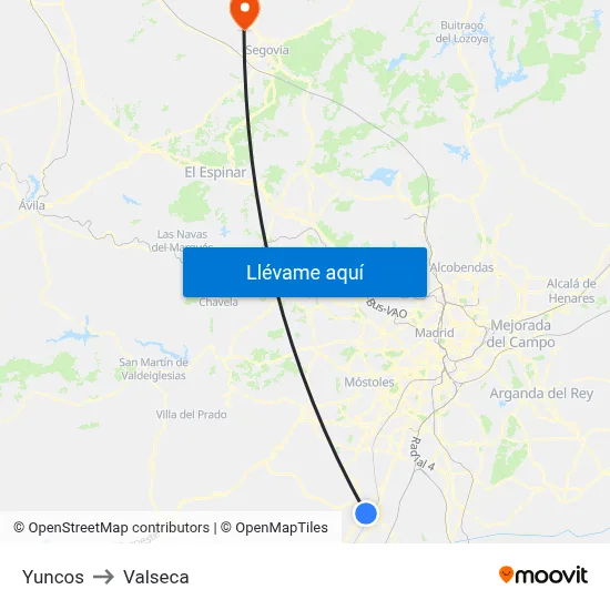 Yuncos to Valseca map