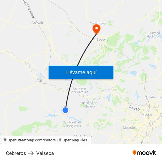 Cebreros to Valseca map