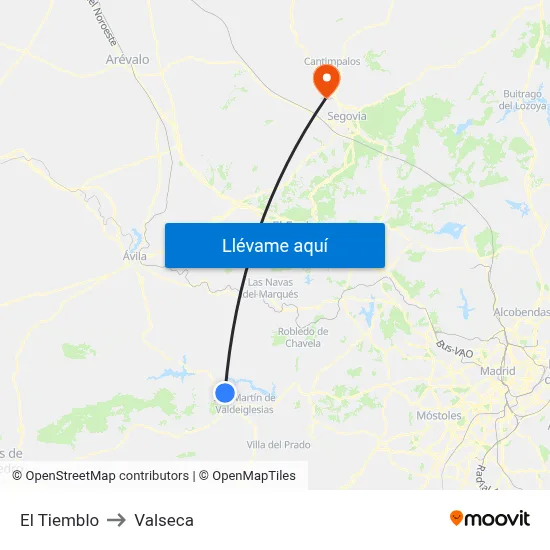 El Tiemblo to Valseca map