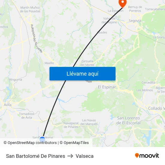 San Bartolomé De Pinares to Valseca map