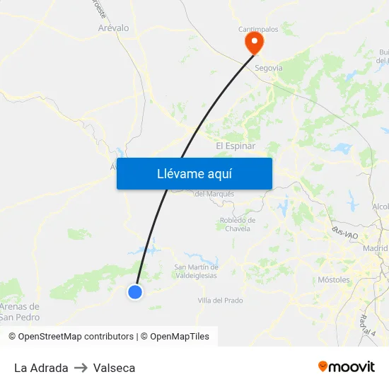 La Adrada to Valseca map