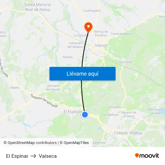 El Espinar to Valseca map