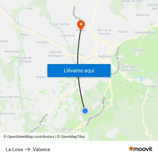 La Losa to Valseca map