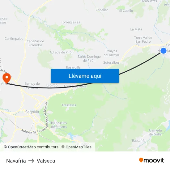 Navafría to Valseca map