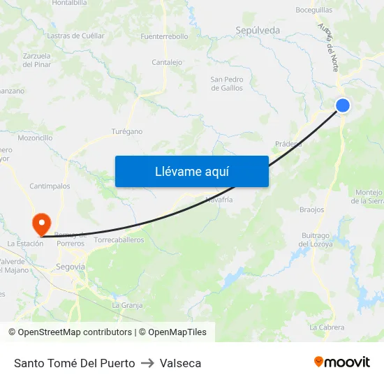 Santo Tomé Del Puerto to Valseca map