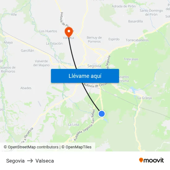 Segovia to Valseca map