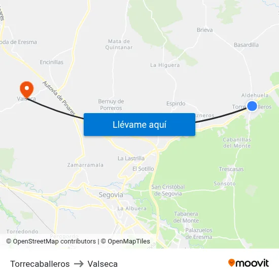 Torrecaballeros to Valseca map