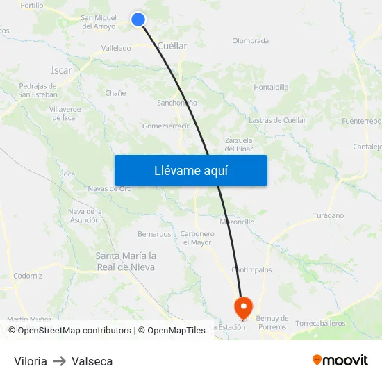 Viloria to Valseca map