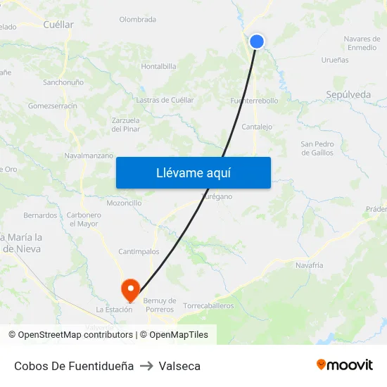 Cobos De Fuentidueña to Valseca map