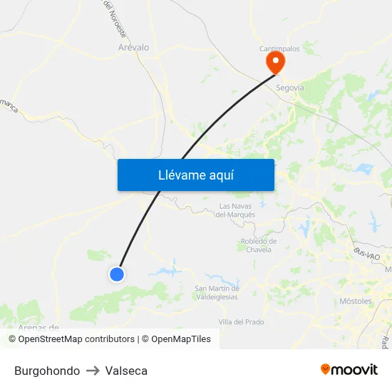 Burgohondo to Valseca map