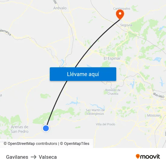 Gavilanes to Valseca map