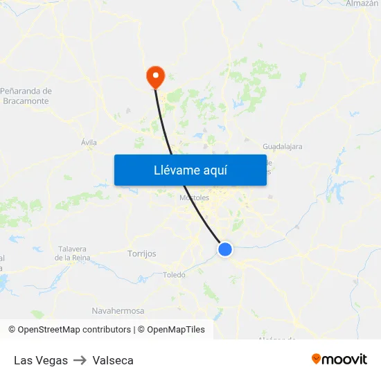 Las Vegas to Valseca map