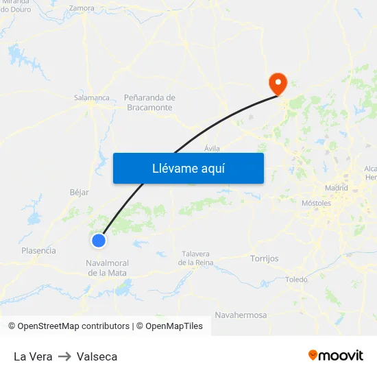 La Vera to Valseca map