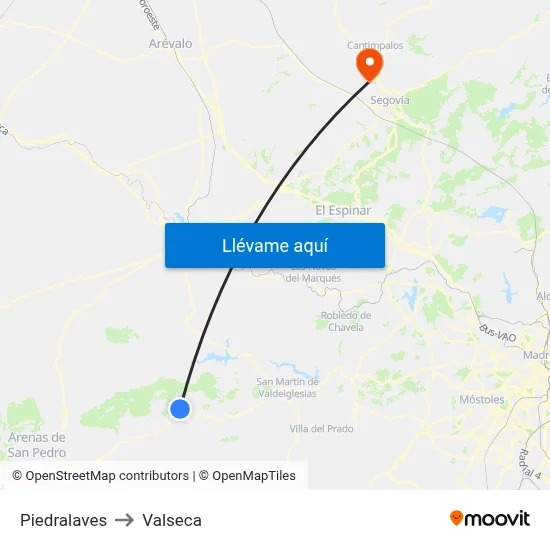Piedralaves to Valseca map