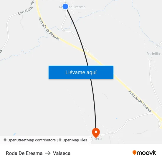 Roda De Eresma to Valseca map