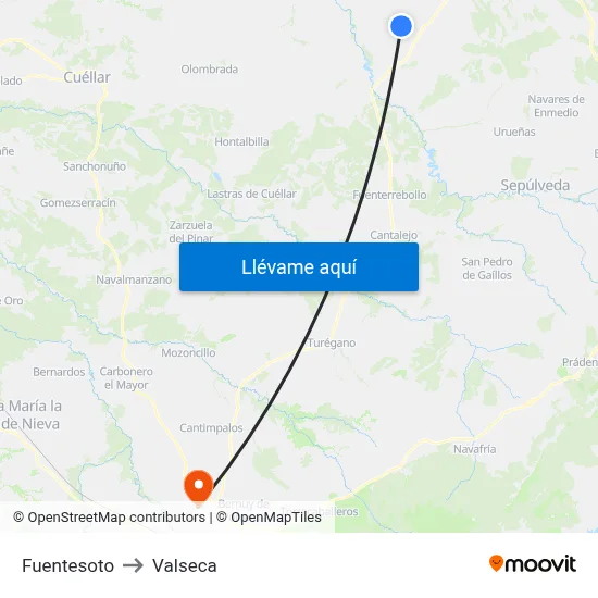 Fuentesoto to Valseca map