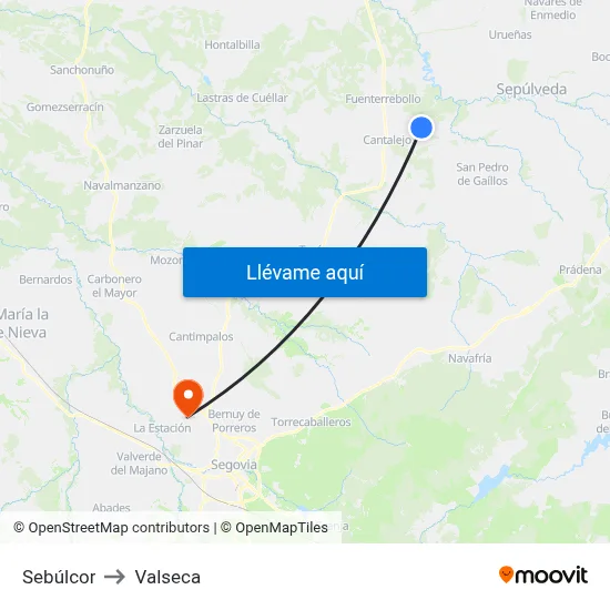 Sebúlcor to Valseca map