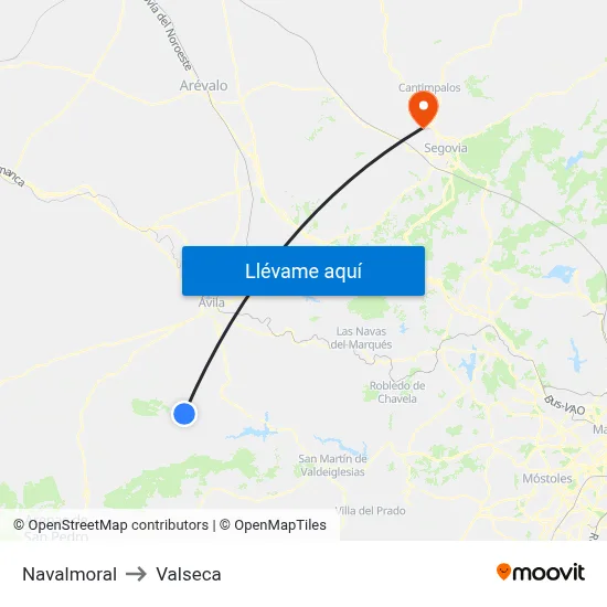 Navalmoral to Valseca map