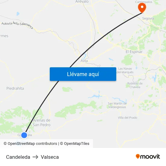 Candeleda to Valseca map