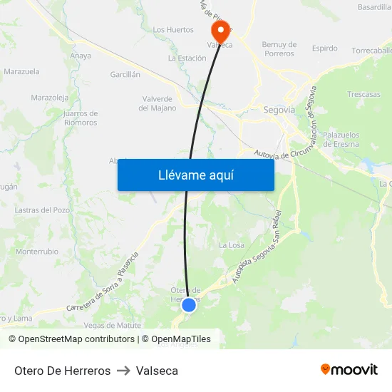 Otero De Herreros to Valseca map