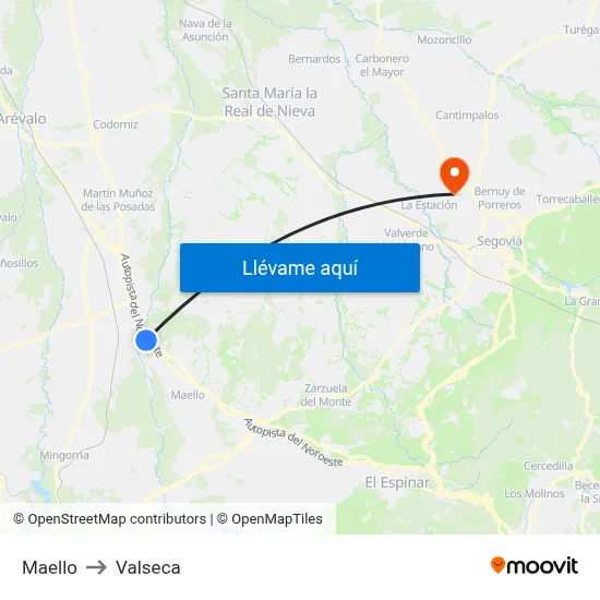 Maello to Valseca map