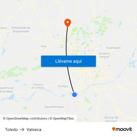 Toledo to Valseca map