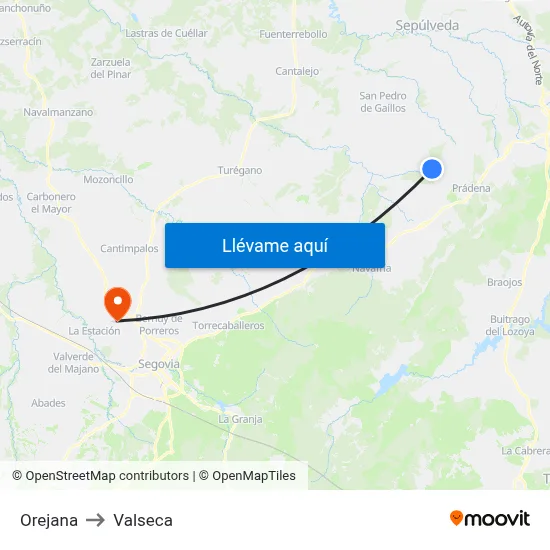 Orejana to Valseca map