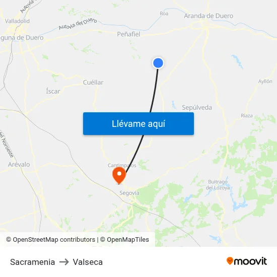 Sacramenia to Valseca map