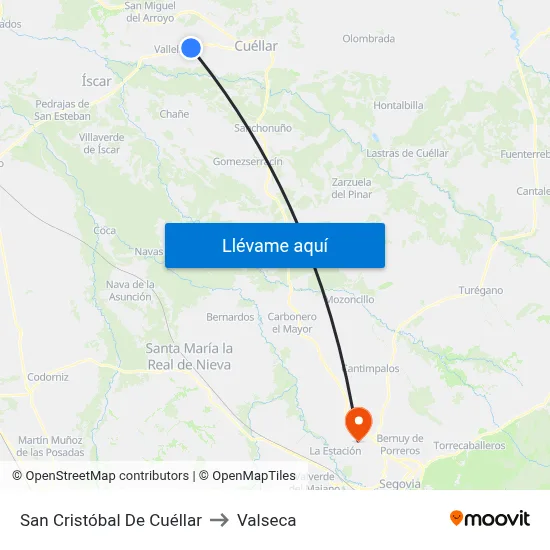 San Cristóbal De Cuéllar to Valseca map