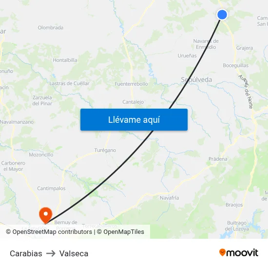 Carabias to Valseca map