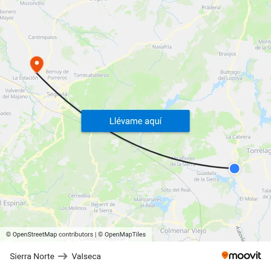 Sierra Norte to Valseca map