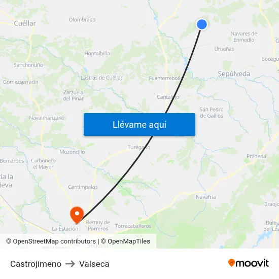 Castrojimeno to Valseca map