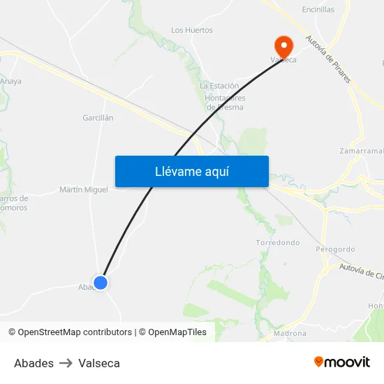 Abades to Valseca map